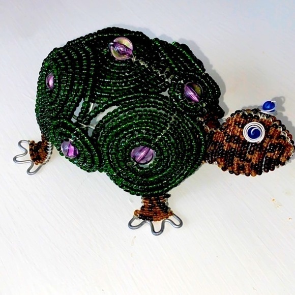 Beadworx Beaded Turtle Purple Accents Blue Eyes Decor Art Piece Gift Vintage - Picture 2 of 16
